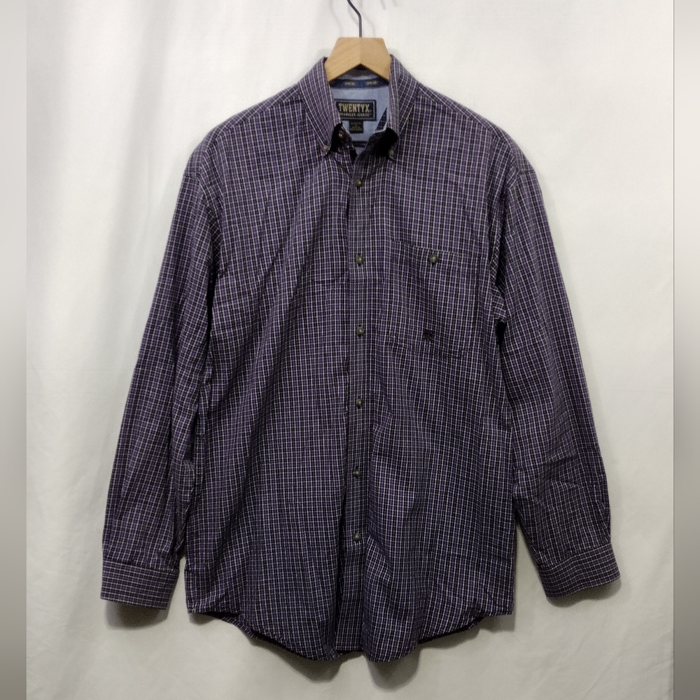 Wrangler Twentyx Plaid Button Down Long Sleeve Shirt Mens M Purple Black Boho